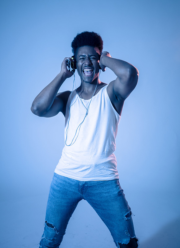 Strong african american young dancer man listening