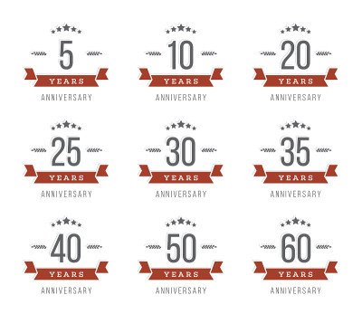 5、10、20、30、40、50、60周年纪念标志。