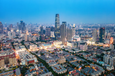 天津城市建筑夜景航拍