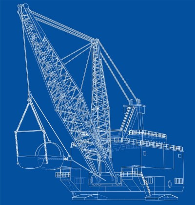 Dragline walking excavator. Vector