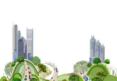 绿色山丘上的现代化城市