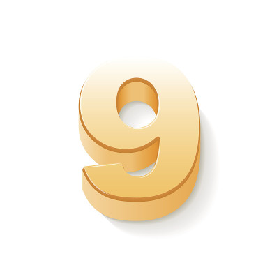 3d闪亮的金色数字9