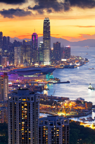 夕阳下美丽的香港市容(香港)