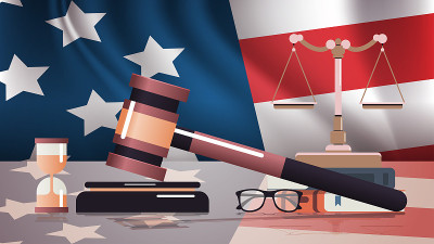 gavel and judge book on USA flag american presiden