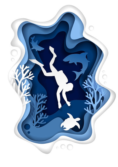 水下水肺潜水矢量剪纸插图