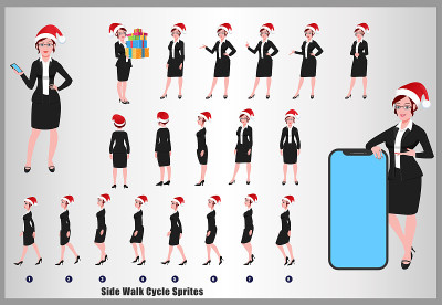 Business Santa Girl Character Design Model Sheet w