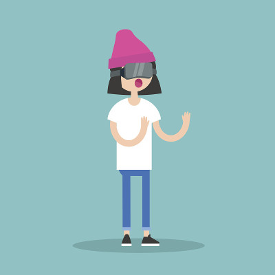 戴着虚拟现实眼镜的少女