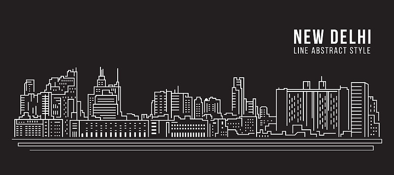 城市景观建筑线条艺术矢量插图设计-新德里城市