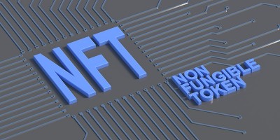 在暗抽象技术背景下的非可替代令牌文本。三维演示