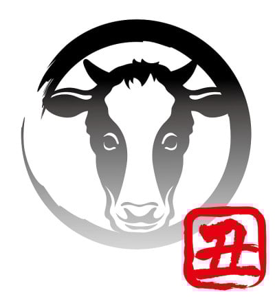 牛年矢量符号和邮票孤立在一个白色的背景。