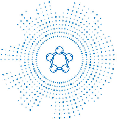 蓝线:白色背景上孤立的分子图标。化学分子结构，科学教师创新教育海报。抽象的圆随机点。向量