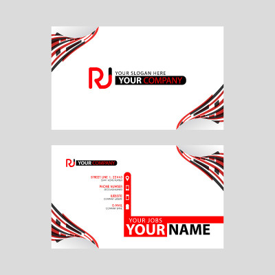 标志RJ设计用黑色和红色的名片与水平和现代的设计。JR Logo设计插图可用于，登陆页，网站，手机应