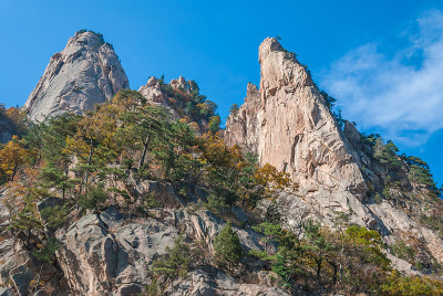 雪山国家公园的岩石山和树叶的变化