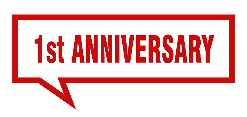 1周年的迹象。一周年广场演讲泡泡。1周年纪念日