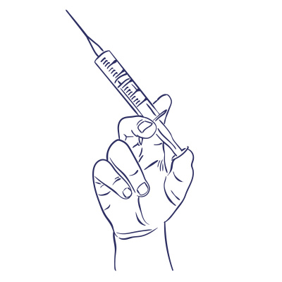 手上有注射器，便于注射