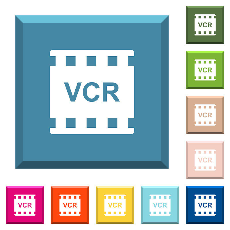 VCR电影标准白色图标上的边缘方形按钮