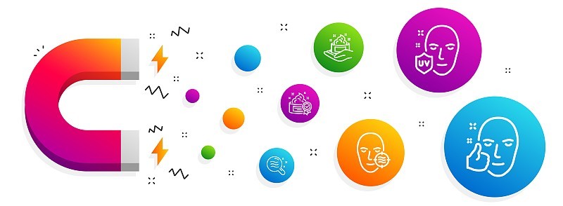 Skin condition, Cream and Skin care icons set. Uv 