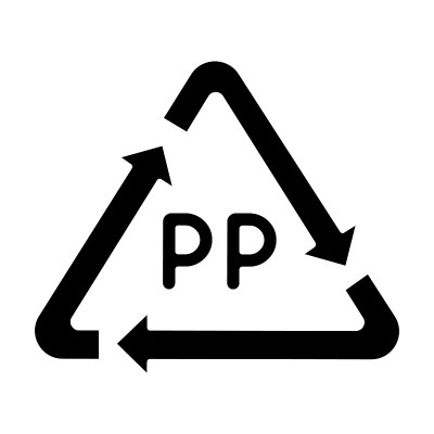 PP符号字形图标。热塑性聚合物标记。树脂识别代码。三角形箭头。有机化学。回收标志。轮廓的象征。负空间