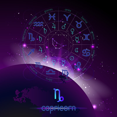 矢量图的标志和星座摩羯座和占星圈与占星象形图的背景空间。