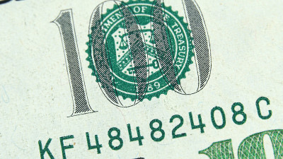 Element of American cash banknote 100 dollars. Mac