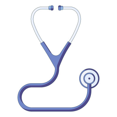 蓝色医疗听诊器图标，医疗保健和急救概念在一个平面风格孤立在白色背景上。