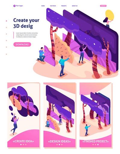 Isometric Website Template Landing page bright con