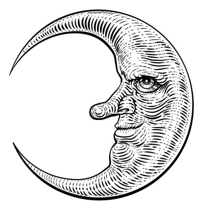 月面木刻绘画复古古董版画
