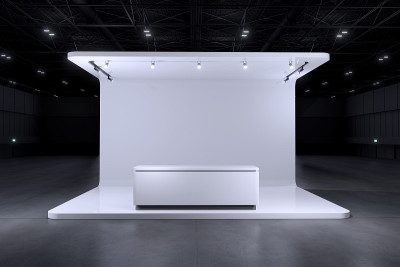 展示平台用于实物模型和企业形象，展示设计。空的展台设计。展厅零售展位元素。展位设计贸易展。空白展台系
