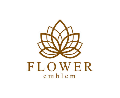 美丽的几何花朵标志矢量线性设计孤立在白色上，神圣的几何线条绘制象征或象征，朵朵鲜花酒店或精品或珠宝的