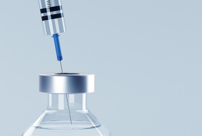Corona virus vaccine development with syringe and 