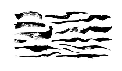 黑色颜料波浪和直线画笔笔触矢量集合。