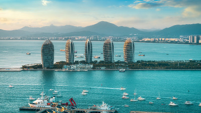 航拍海南岛建筑景观天际线