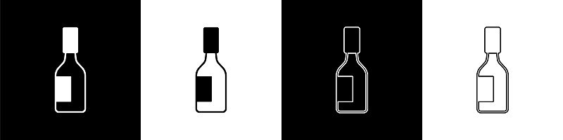 设置塔巴斯科辣酱图标孤立在黑白背景。辣椒，辣椒，辣椒酱。向量