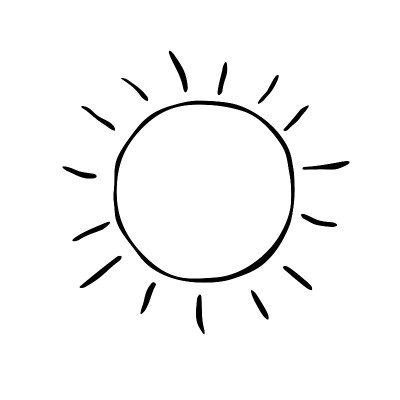 太阳图标。象征晴朗的天气。矢量手绘插图的风格，涂鸦。在白色背景上隔离