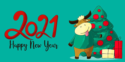 2021新年快乐儿童插画。中国新年牛年2021年