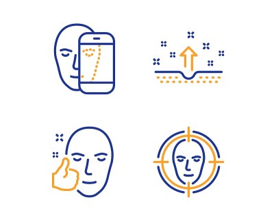 Clean skin, Face biometrics and Healthy face icons