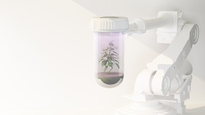 机械手臂握住胶囊与植物