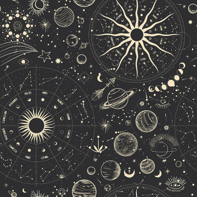 矢量插图的月相。不同阶段的月光活动在复古雕刻风格。星座