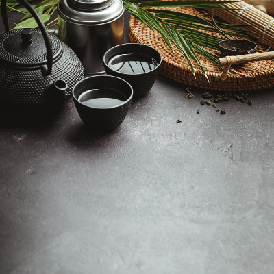 传统亚洲茶道布置，俯视图