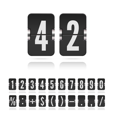 翻转数字字体的时间计数器信息页。复古符号时间米矢量模板。模拟倒计时字体