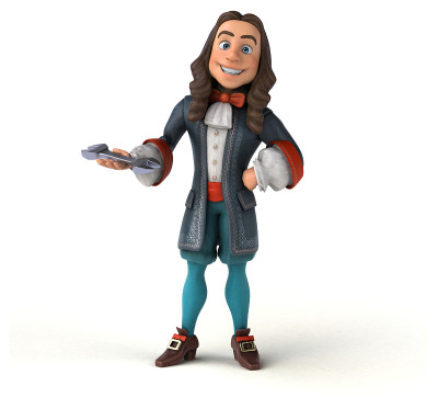 3D插图的卡通人在历史巴洛克服装