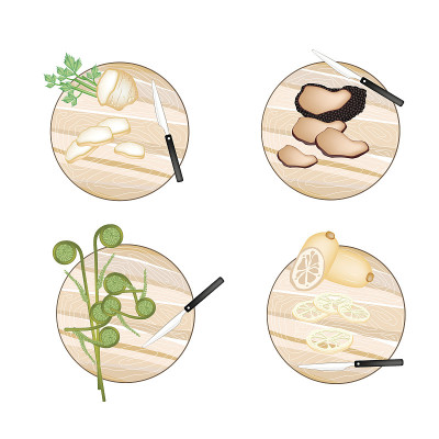 芹菜根，松露蘑菇，蕨菜和睡莲根