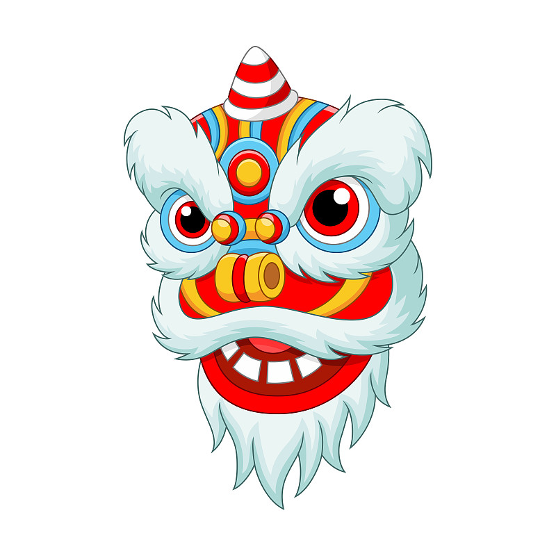 中国的狮头舞在白色的背景上