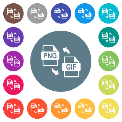 PNG GIF文件转换平面白色图标在圆形的颜色背景