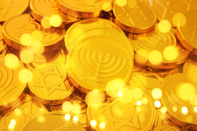 犹太节日光明节的金巧克力硬币