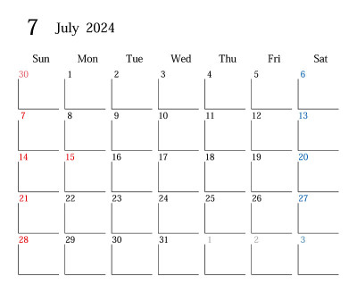 日本日历，2024年7月。