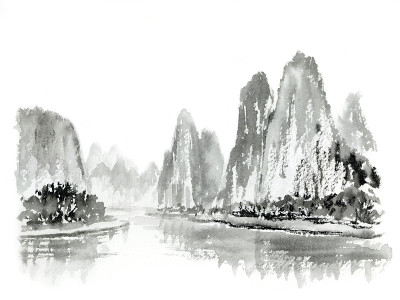 山水水墨画插画
