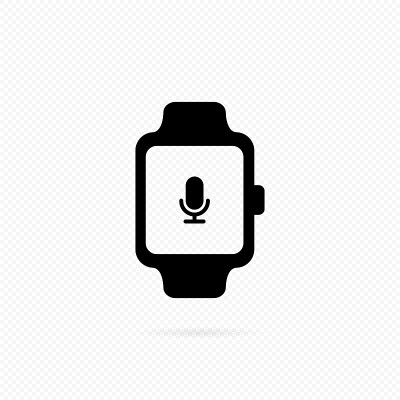 带有语音辅助的智能手表。语音控制siri个人助理与声音命令。智能手表系列图标。媒体播放器在监视。矢量
