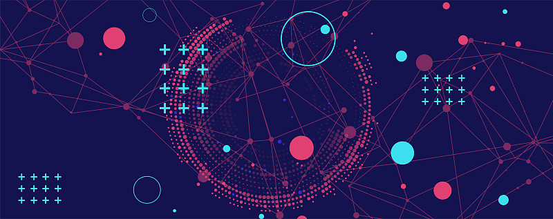 半色调科学背景与连接的点和线。数字数据可视化。