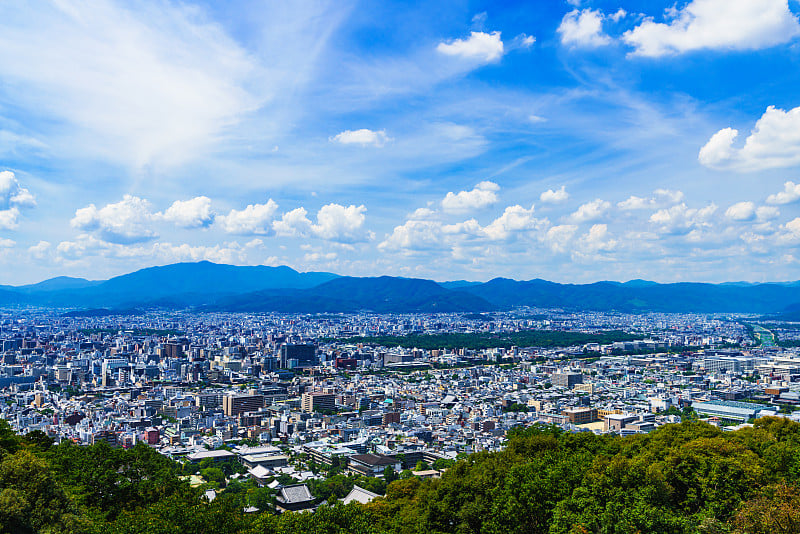 京都城的景观(全景图)在夏天阳光明媚的一天